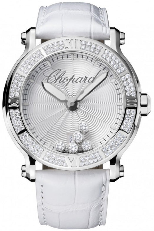 Unworn Chopard Happy Sport XL, Stainless Steel and Diamonds, 5 floating diamonds, 42mm, Ref# 288525-3003