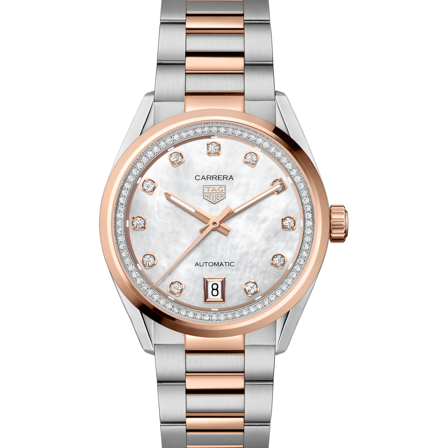 TAG Heuer Carrera Calibre 7 Date, Stainless Steel and 18k Rose Gold set with Diamonds, 36mm, Ref# WBN2351.BD0000, Dial