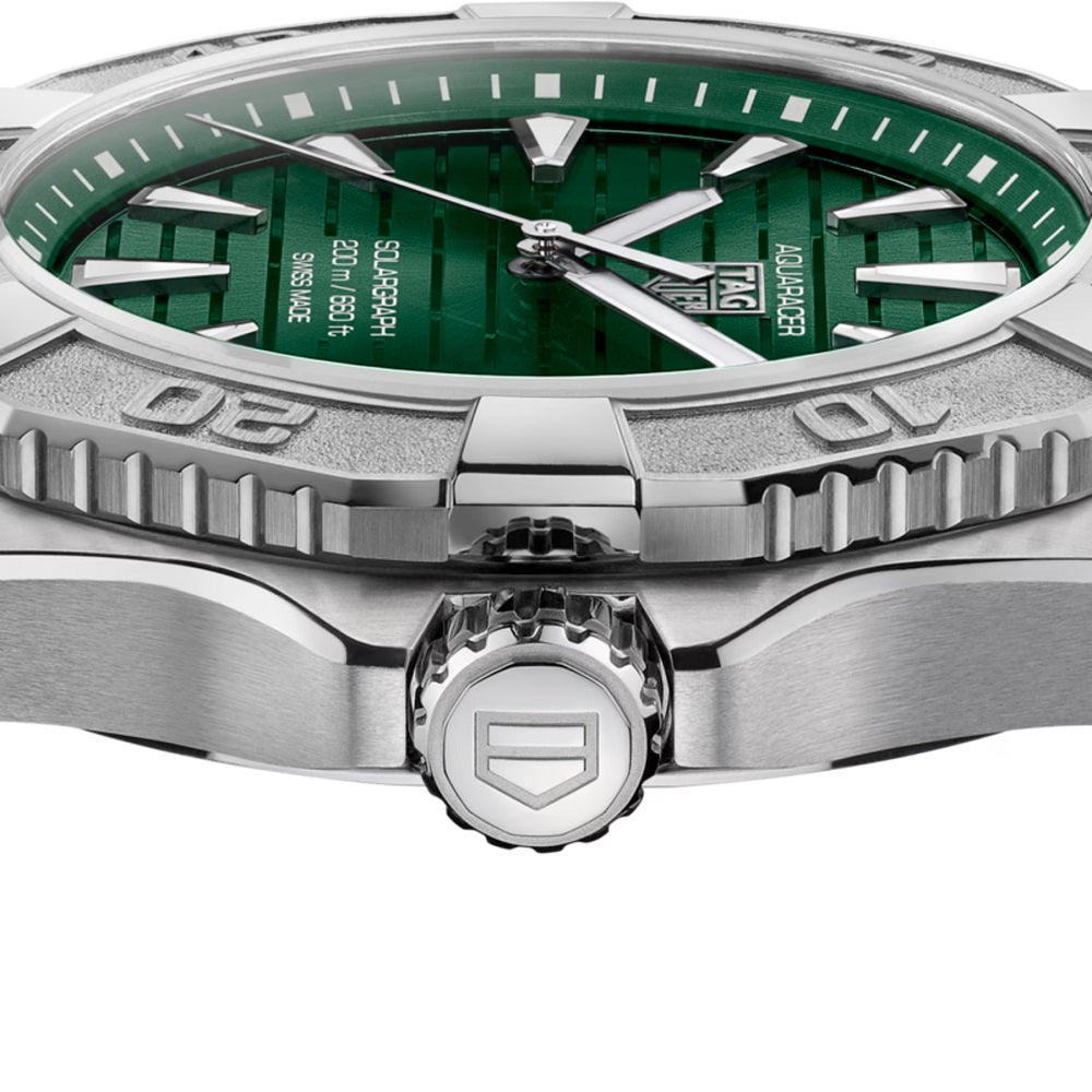 TAG Heuer Aquaracer Professional 200 Solargraph, Solar Quartz, Stainless Steel, 40mm, Ref# WBP1118.BA0047, Crown