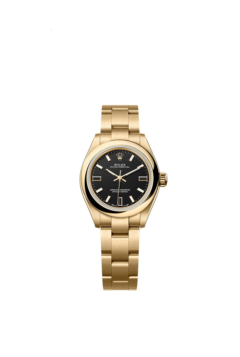 Rolex Oyster Perpetual, 18k Yellow Gold, 28mm, Black dial, Domed Oyster, Ref# 276208-0001