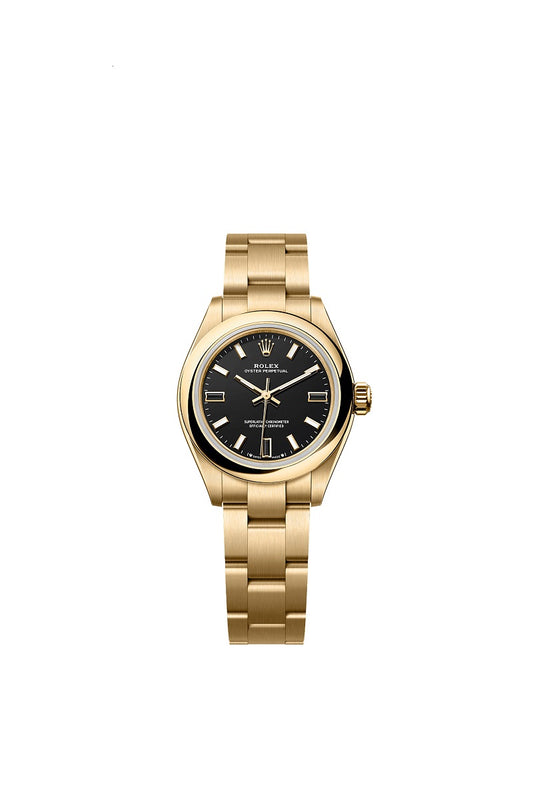Rolex Oyster Perpetual, 18k Yellow Gold, 28mm, Black dial, Domed Oyster, Ref# 276208-0001