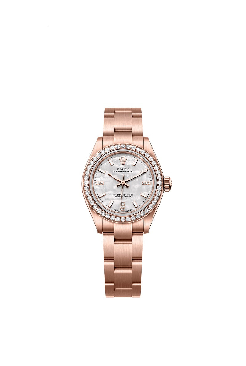 Rolex Oyster Perpetual 28, 18k Everose Gold and Diamonds, 28mm, White Mother-of-Pearl dial, Oyster, Ref# 276245rbr-0001