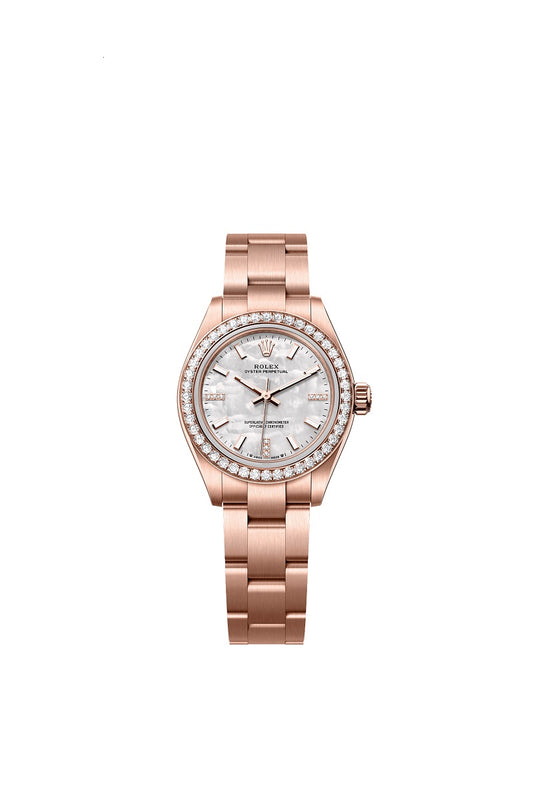 Rolex Oyster Perpetual 28, 18k Everose Gold and Diamonds, 28mm, White Mother-of-Pearl dial, Oyster, Ref# 276245rbr-0001