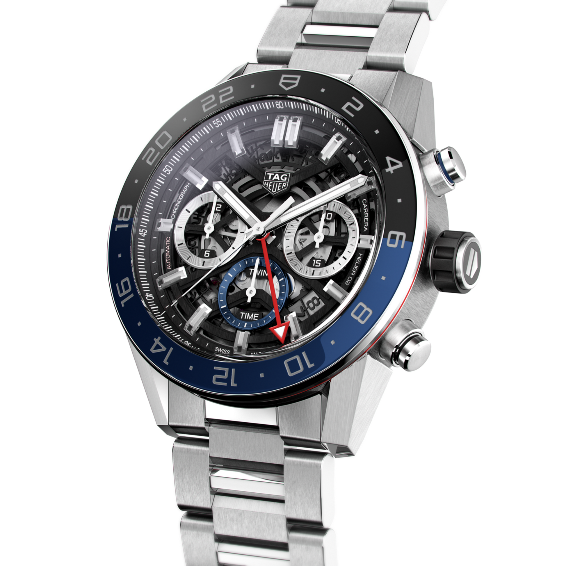 Unworn TAG Heuer Carrera Chronograph Twin-Time, Stainless Steel and Ceramic, 45mm, Ref#CBG2A1Z.BA0658, Dial 1