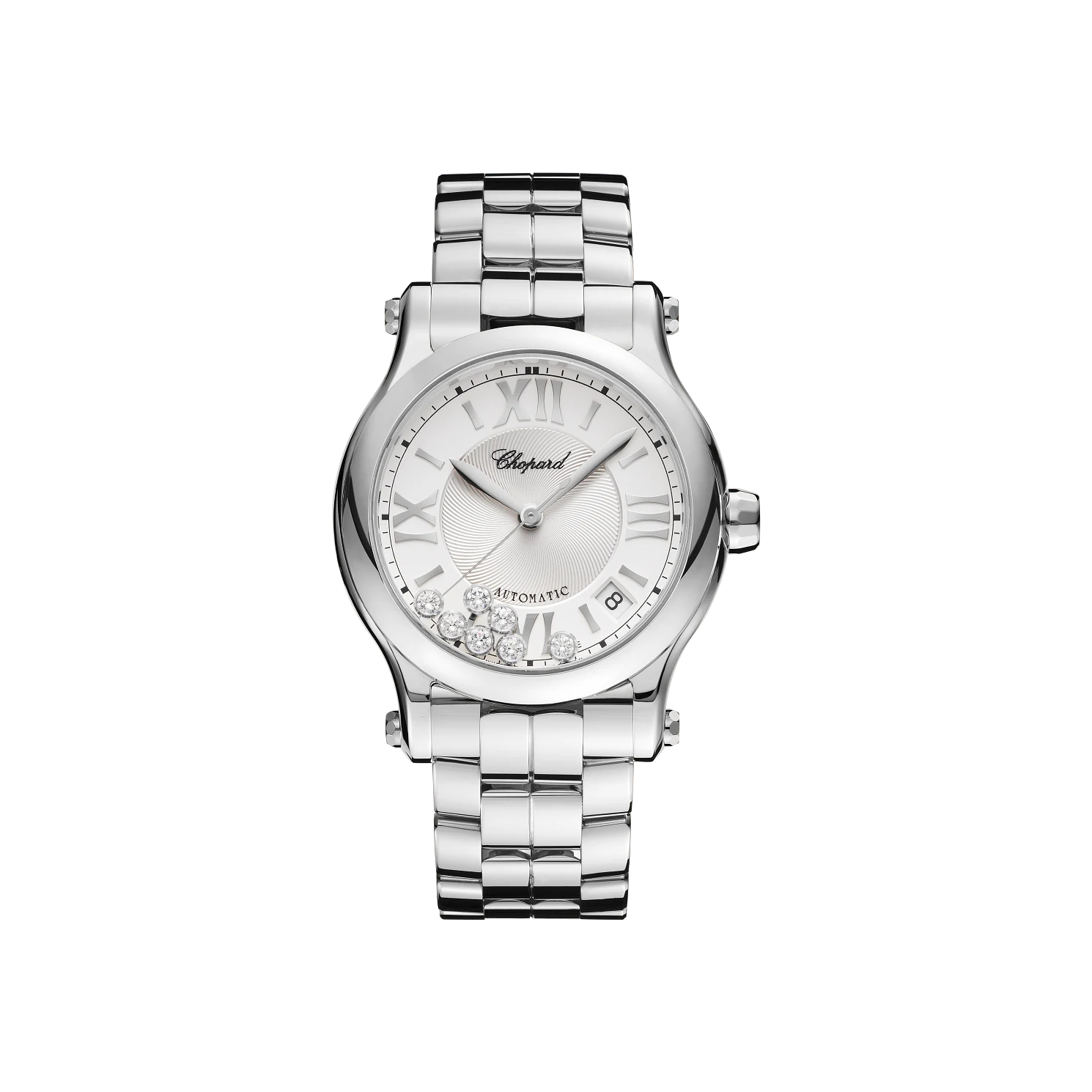 Unworn Chopard Happy Sport, Stainless Steel, 7 floating diamonds, 36mm, Ref# 278559-3002
