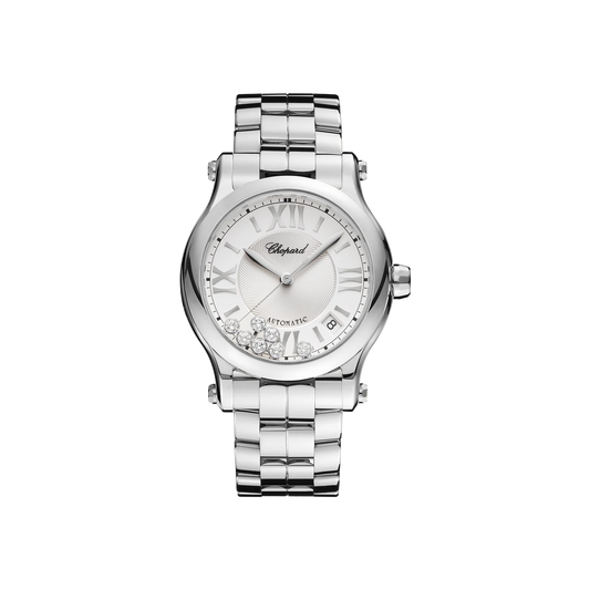 Unworn Chopard Happy Sport, Stainless Steel, 7 floating diamonds, 36mm, Ref# 278559-3002
