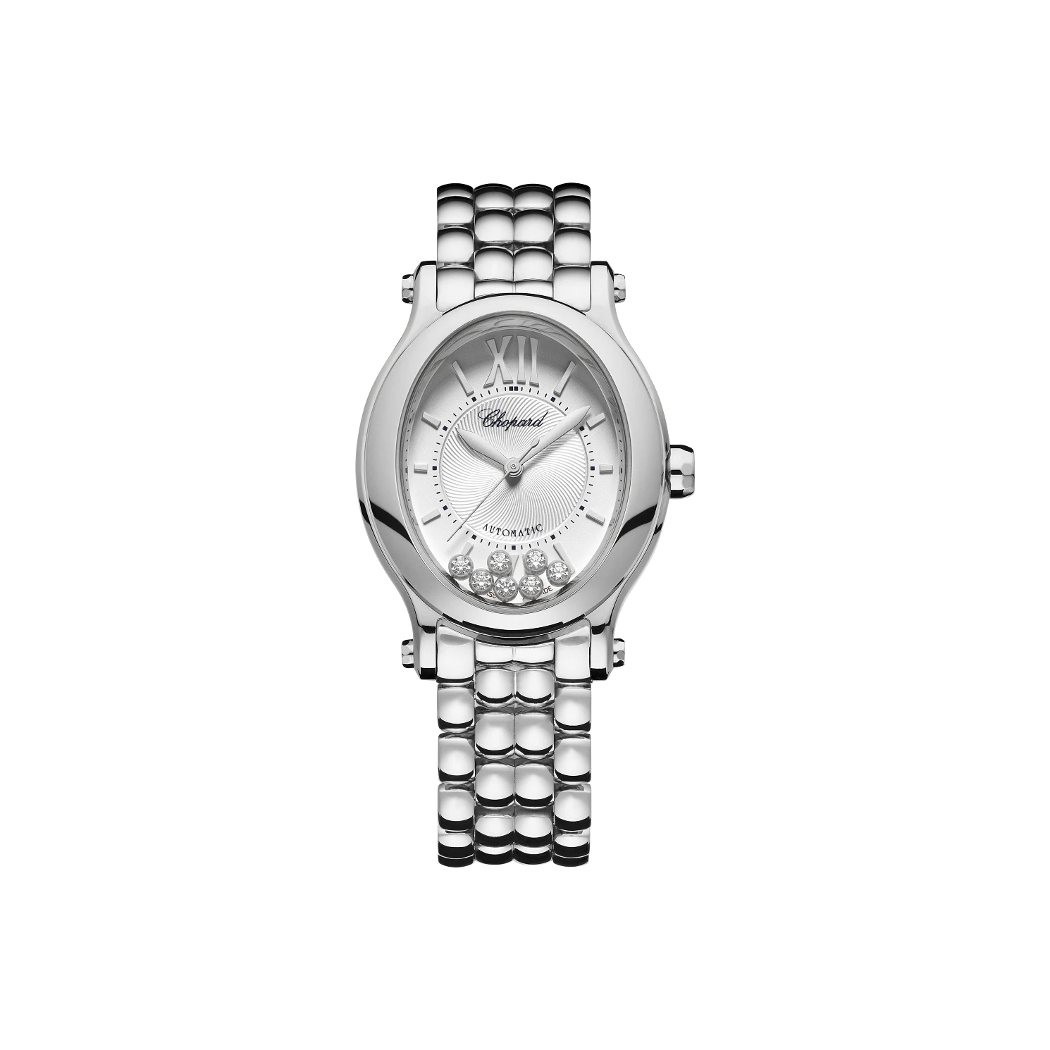 Unworn Chopard Happy Sport Oval Automatic, Stainless Steel, 7 floating diamonds, 31.3mm x 29mm, Ref# 278602-3002