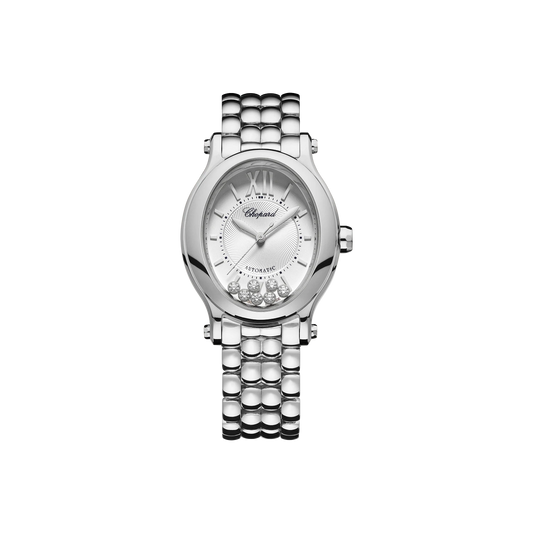 Unworn Chopard Happy Sport Oval Automatic, Stainless Steel, 7 floating diamonds, 31.3mm x 29mm, Ref# 278602-3002