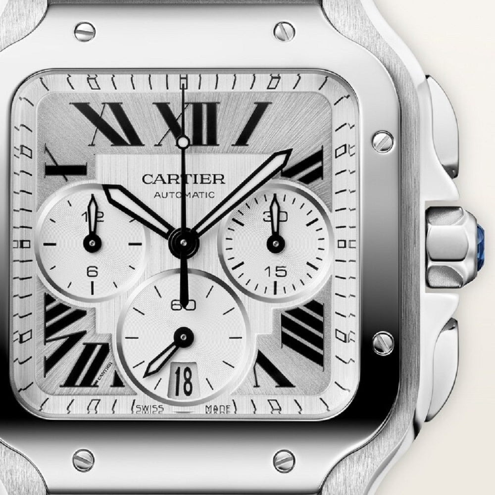 Cartier Santos de Cartier, Stainless Steel, 47mm x 39.8mm, Ref# WSSA0083, Dial