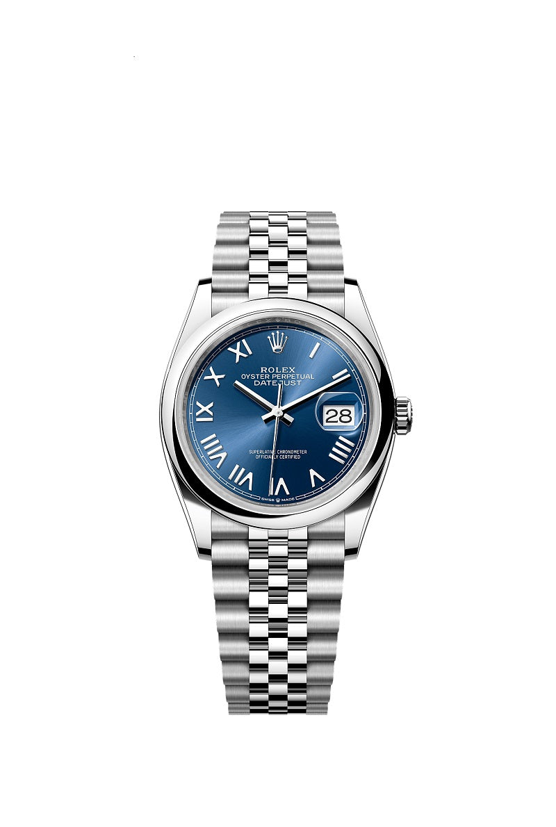Rolex Datejust 36, Oystersteel, Bright blue sunray dial, Domed Jubilee, Ref# 126200-0029
