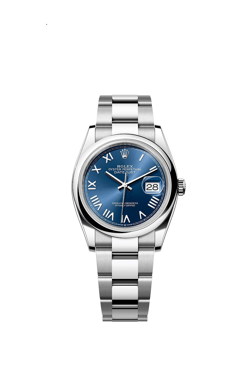 Rolex Datejust 36, Oystersteel, Bright blue sunray dial, Domed Oyster, Ref# 126200-0030