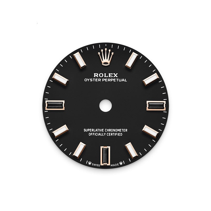 Rolex Oyster Perpetual, 18k Everose Gold, 28mm, Black dial, Domed Oyster, Ref# 276205-0001, Dial