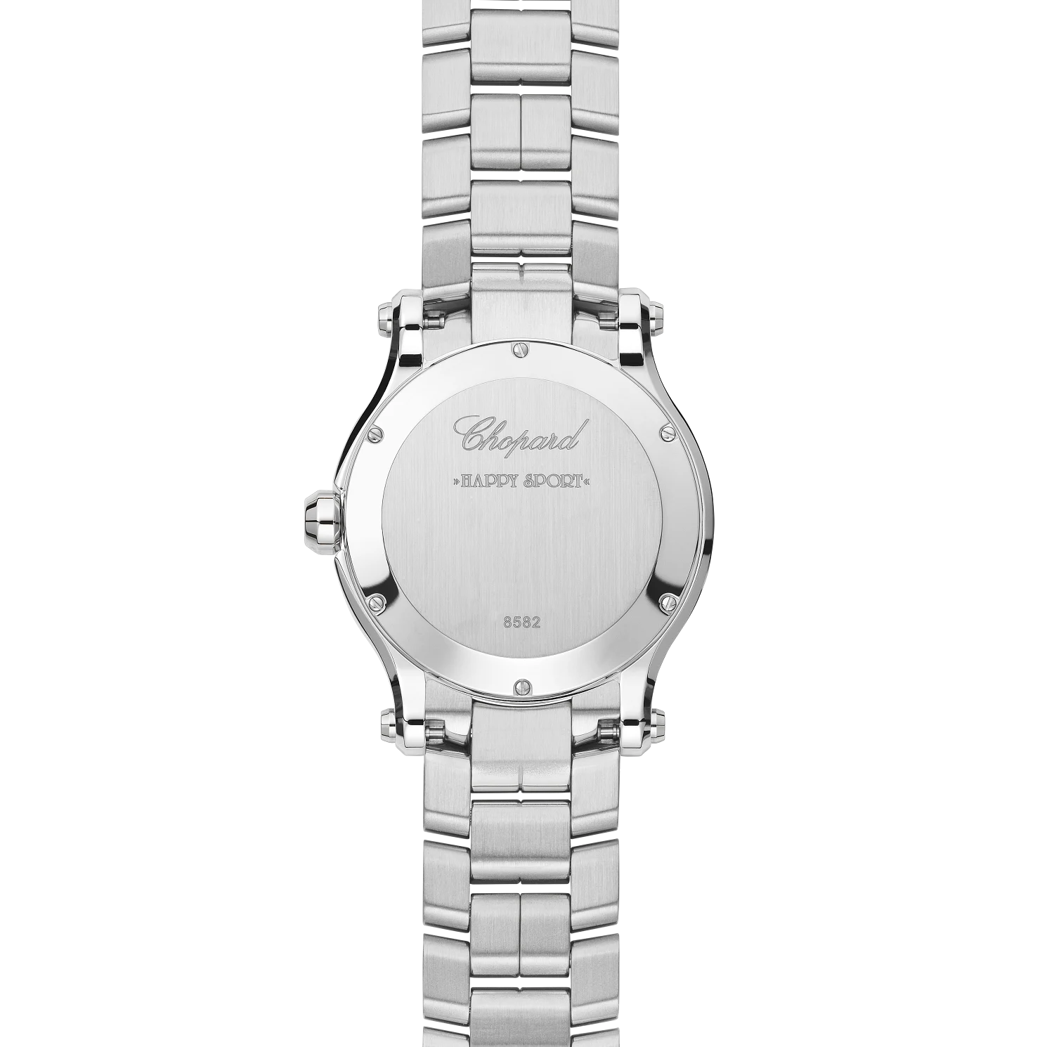 Unworn Chopard Happy Sport Quartz, Stainless Steel, 5 floating diamonds, 36mm, Ref# 278582-3004, Back