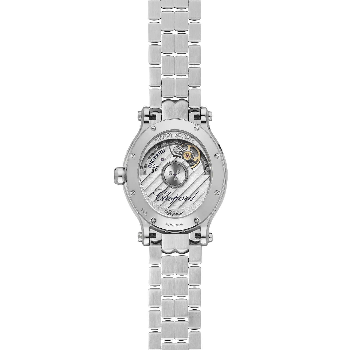 Unworn Chopard Happy Sport Oval Automatic, Stainless Steel, 7 floating diamonds, 31.3mm x 29mm, Ref# 278602-3002, Back