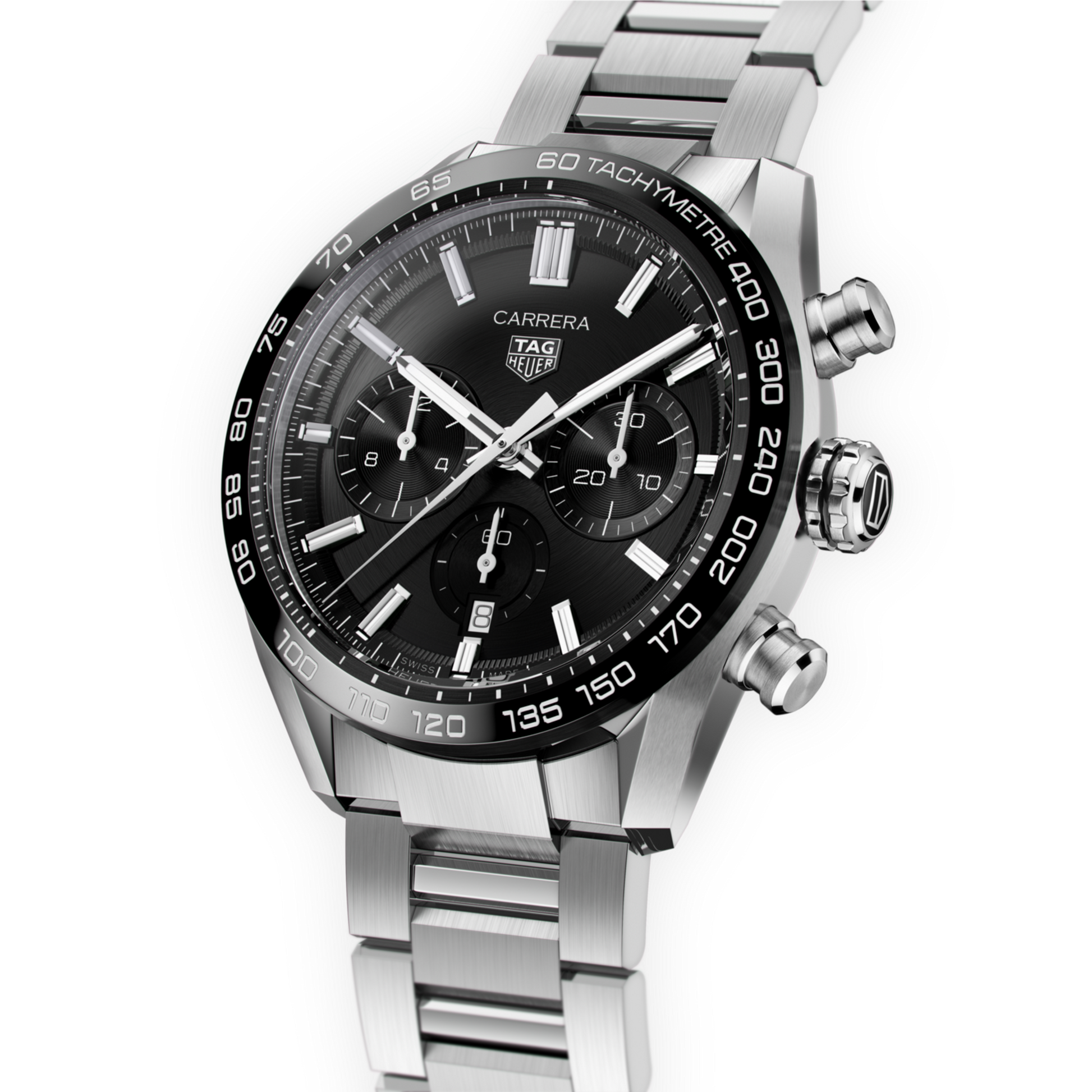 Unworn TAG Heuer Carrera Chronograph, Stainless Steel and Ceramic, 44mm, Ref# CBN2A1B.BA0643, Dial right