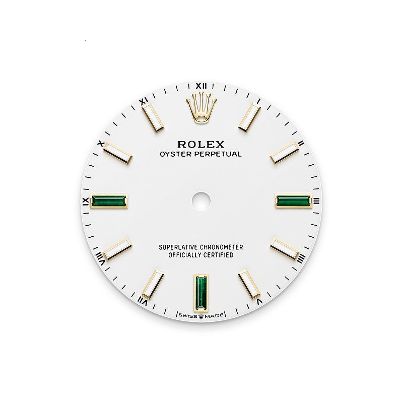 Rolex Oyster Perpetual 34, 18k Yellow Gold, 34mm, White dial, Domed Oyster, Ref# 124208-0002, Dial