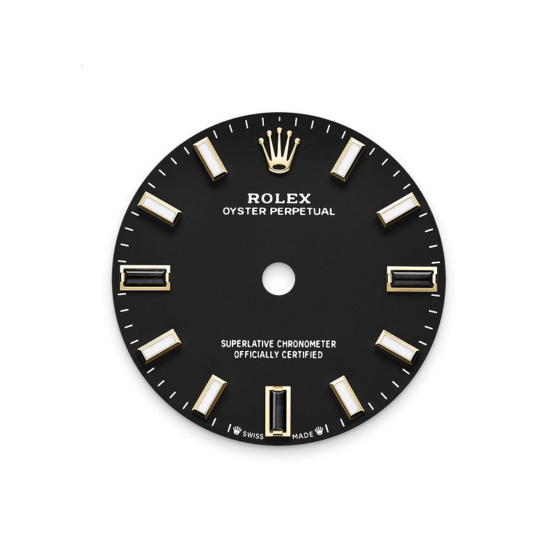 Rolex Oyster Perpetual, 18k Yellow Gold, 28mm, Black dial, Domed Oyster, Ref# 276208-0001, Dial