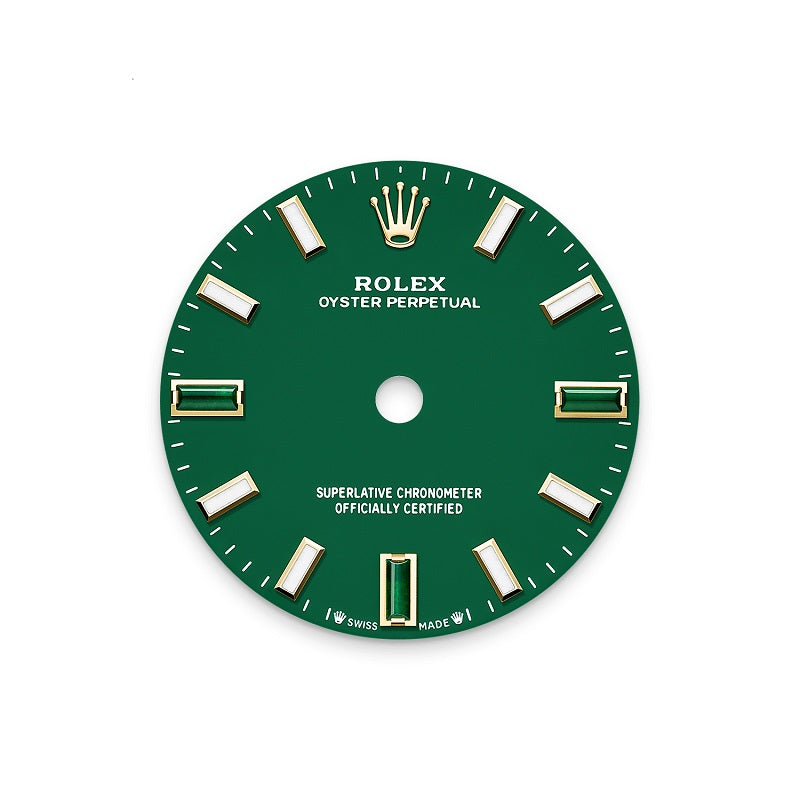 Rolex Oyster Perpetual, 18k Yellow Gold, 28mm, Green dial, Domed Oyster, Ref# 276208-0002, Dial