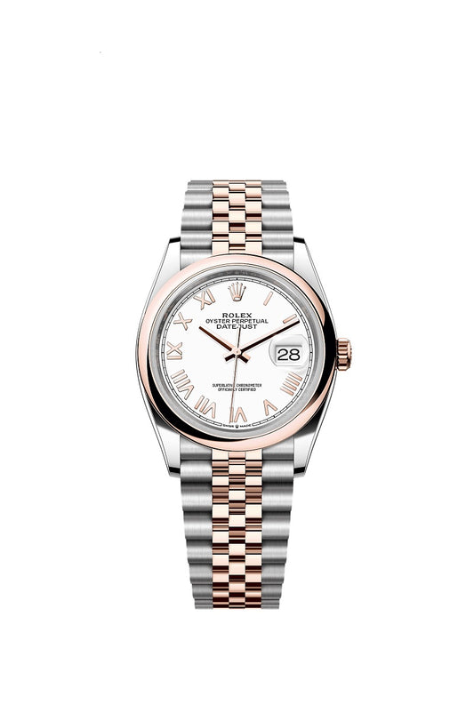 Rolex Datejust 36, Oystersteel and 18k Everose Gold, White Roman dial, Domed Jubilee, Ref# 126201-0045