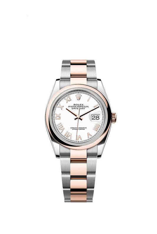 Rolex Datejust 36, Oystersteel and 18k Everose Gold, White Roman dial, Domed Oyster, Ref# 126201-0046