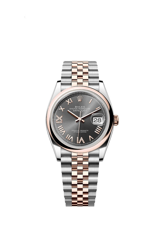 Rolex Datejust 36, Oystersteel and 18k Everose Gold, Slate set with diamonds dial, Domed Jubilee, Ref# 126201-0047