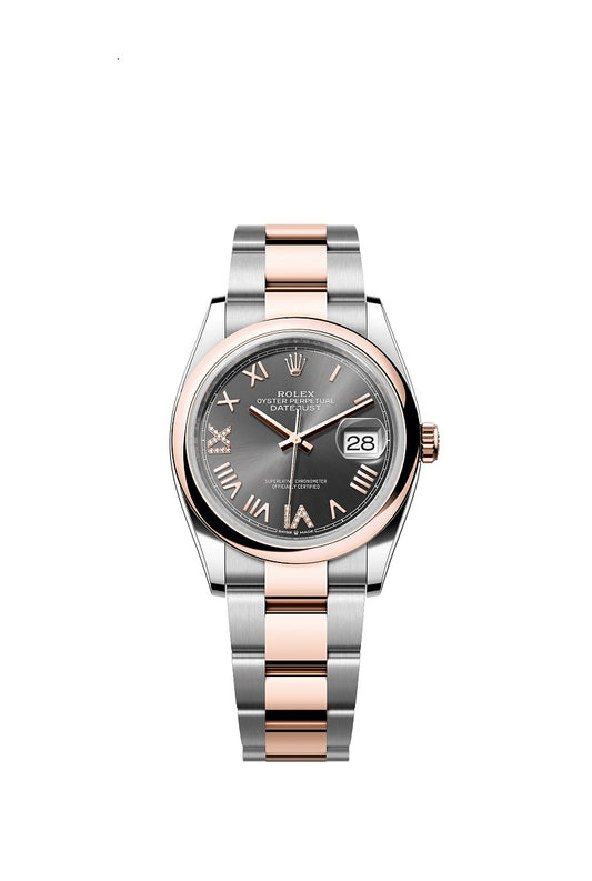 Rolex Datejust 36, Oystersteel and 18k Everose Gold, Slate set with diamonds dial, Domed Oyster, Ref# 126201-0048