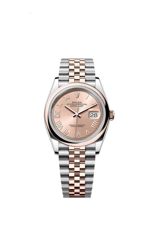 Rolex Datejust 36, Oystersteel and 18k Everose Gold, Rosé-colour set with diamonds dial, Domed Jubilee, Ref# 126201-0049