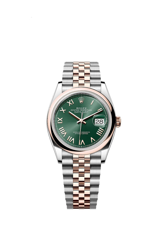 Rolex Datejust 36, Oystersteel and 18k Everose Gold, Mint green Roman dial, Domed Jubilee, Ref# 126201-0051