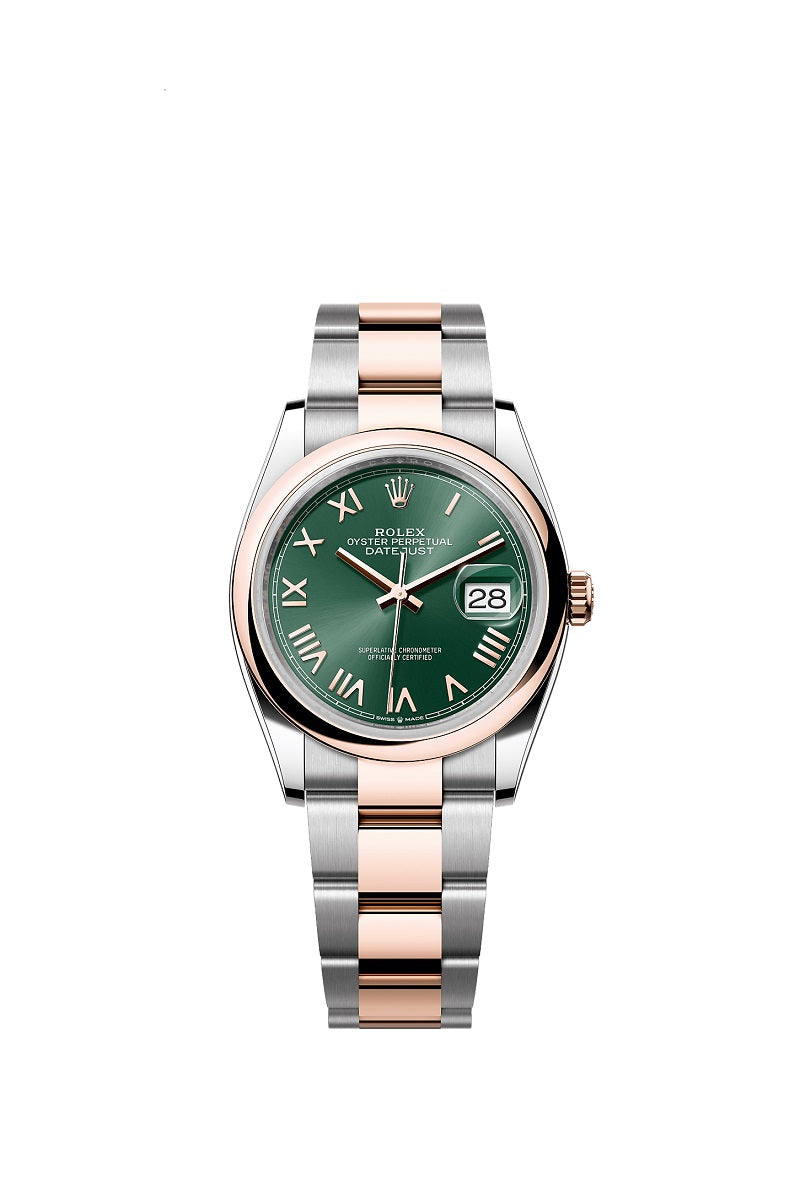 Rolex Datejust 36, Oystersteel and 18k Everose Gold, Intense White Roman dial, Domed Oyster, Ref# 126201-0052