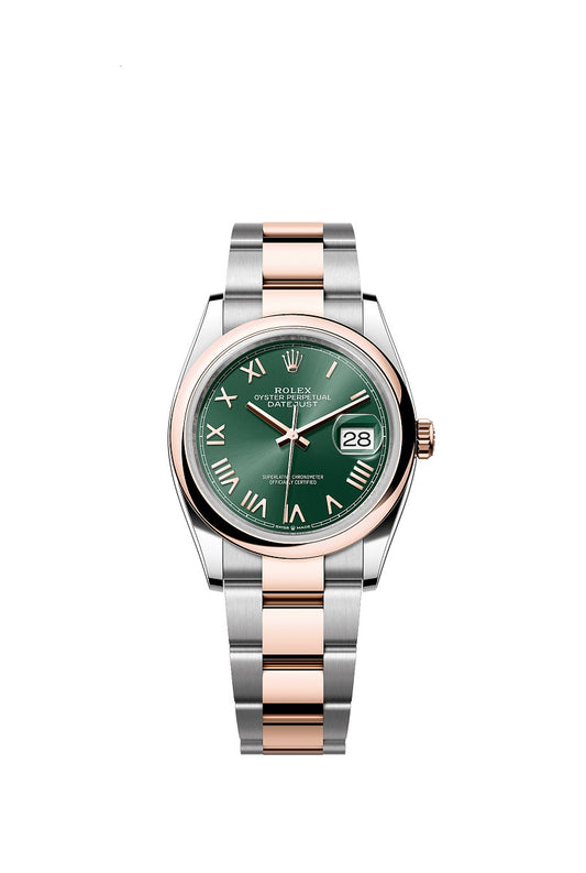 Rolex Datejust 36, Oystersteel and 18k Everose Gold, Intense White Roman dial, Domed Oyster, Ref# 126201-0052