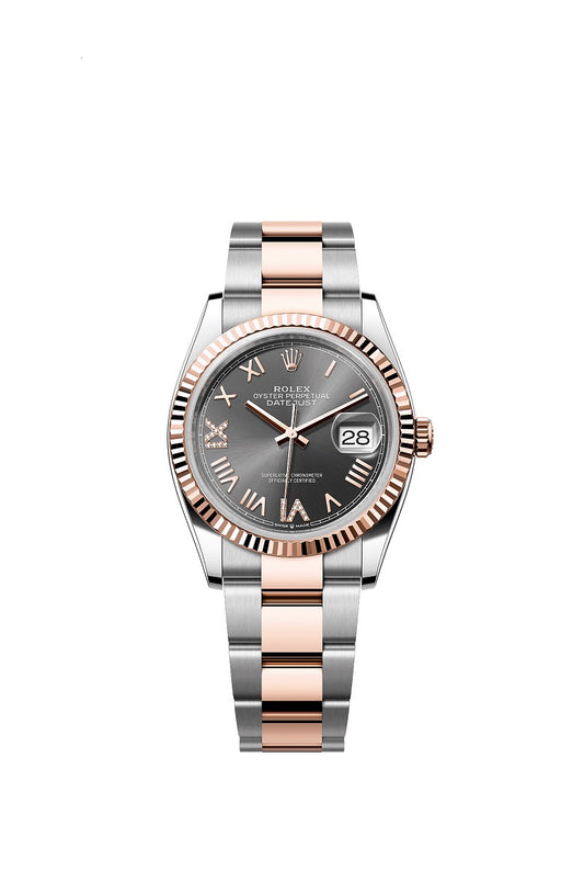 Rolex Datejust 36, Oystersteel and 18k Everose Gold, Slate set with diamonds dial, Fluted Oyster, Ref# 126231-0048