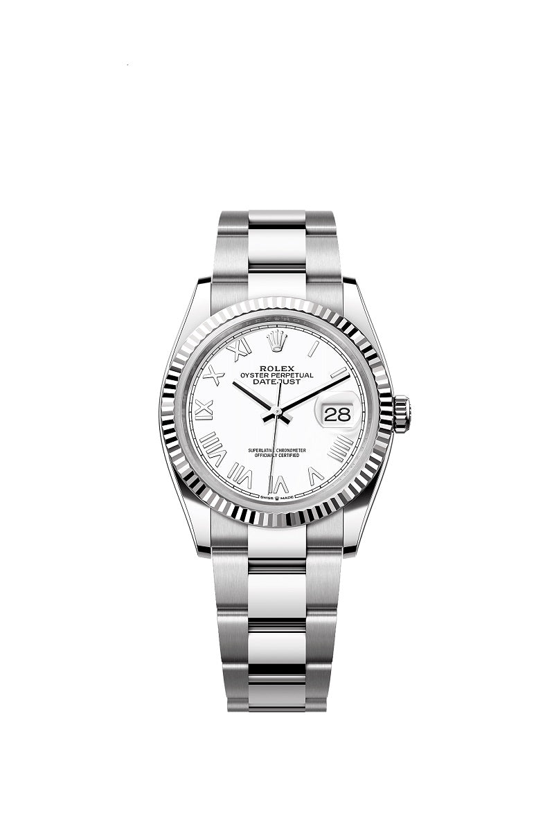 Rolex Datejust 36, Oystersteel and 18k White Gold, Intense white dial, Fluted Oyster, Ref# 126234-0062