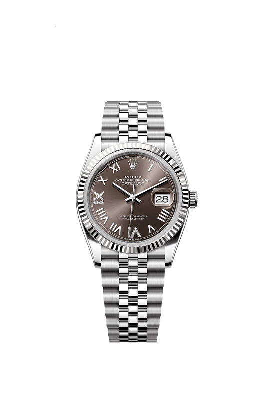 Rolex Datejust 36, Oystersteel and 18k White Gold, Dark grey set with diamonds dial, Fluted Jubilee, Ref# 126234-0071