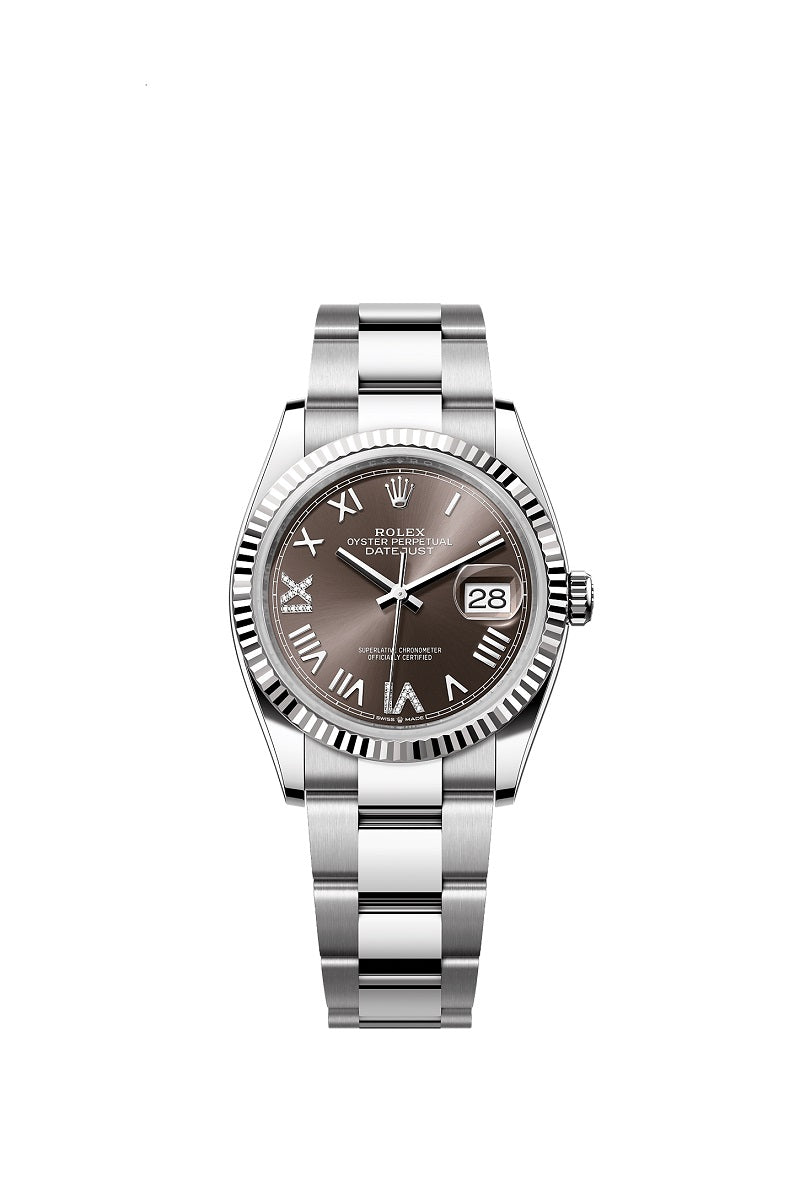 Rolex Datejust 36, Oystersteel and 18k White Gold, Dark grey set with diamonds dial, Fluted Oyster, Ref# 126234-0072