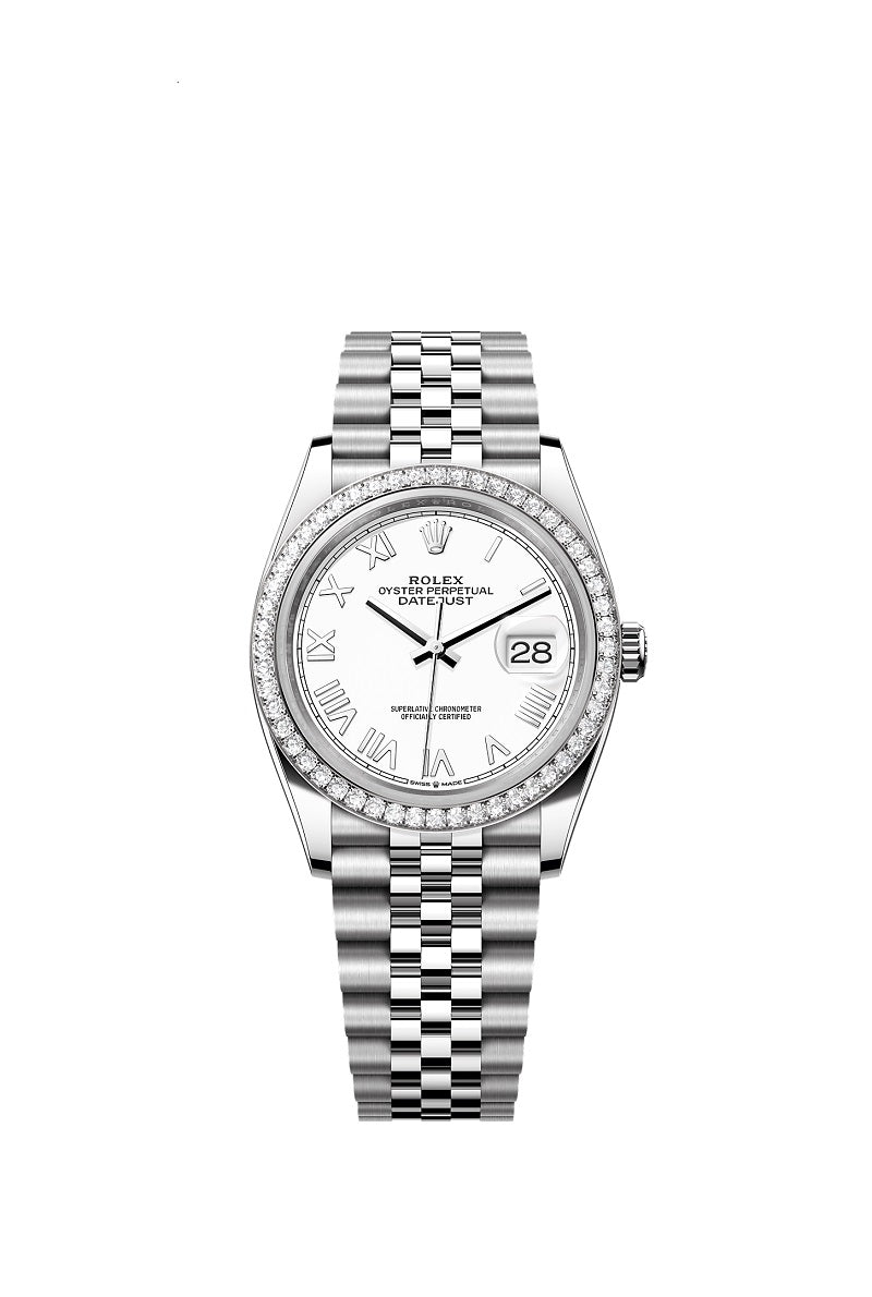 Rolex Datejust 36, Oystersteel and 18k White Gold, Intense white dial, Diamond-set bezel Jubilee, Ref# 126284rbr-0053