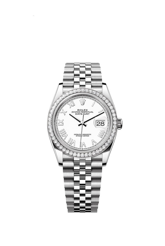 Rolex Datejust 36, Oystersteel and 18k White Gold, Intense white dial, Diamond-set bezel Jubilee, Ref# 126284rbr-0053