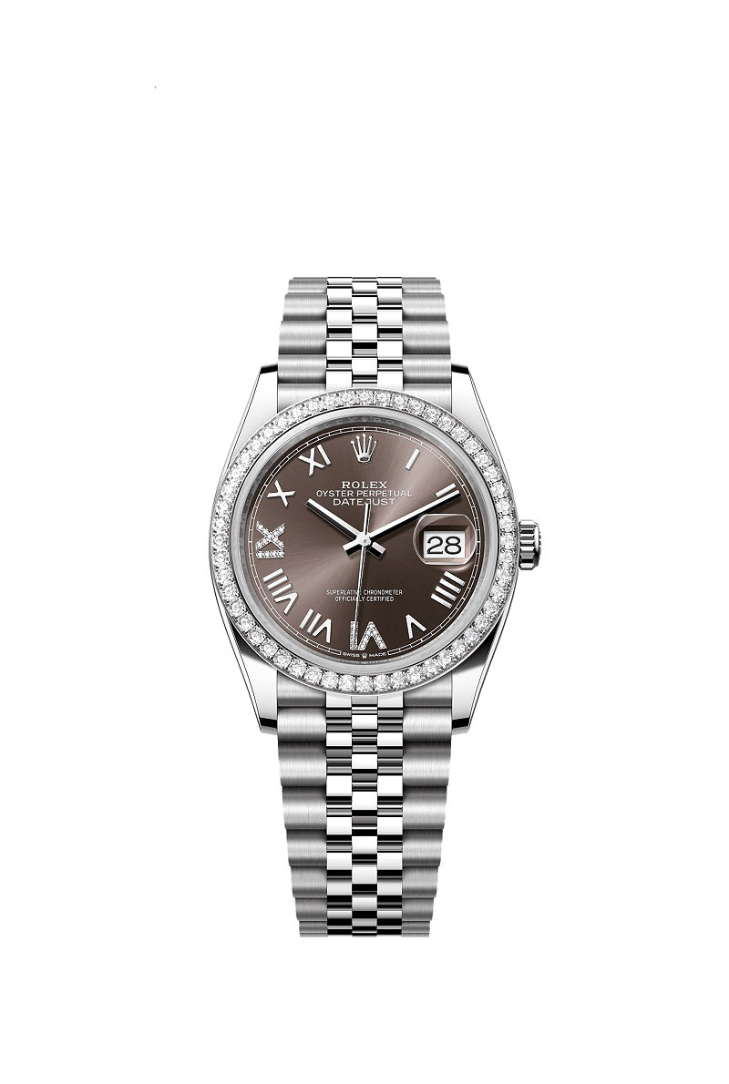 Rolex Datejust 36, Oystersteel and 18k White Gold, Dark grey set with diamonds dial, Diamond-set bezel Jubilee, Ref# 126284rbr-0063