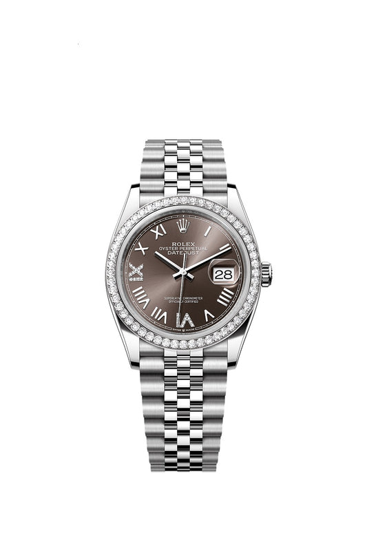 Rolex Datejust 36, Oystersteel and 18k White Gold, Dark grey set with diamonds dial, Diamond-set bezel Jubilee, Ref# 126284rbr-0063