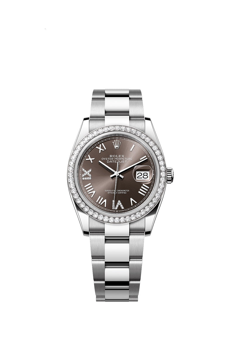 Rolex Datejust 36, Oystersteel and 18k White Gold, Dark grey set with diamonds dial, Diamond-set bezel Oyster, Ref# 126284rbr-0064