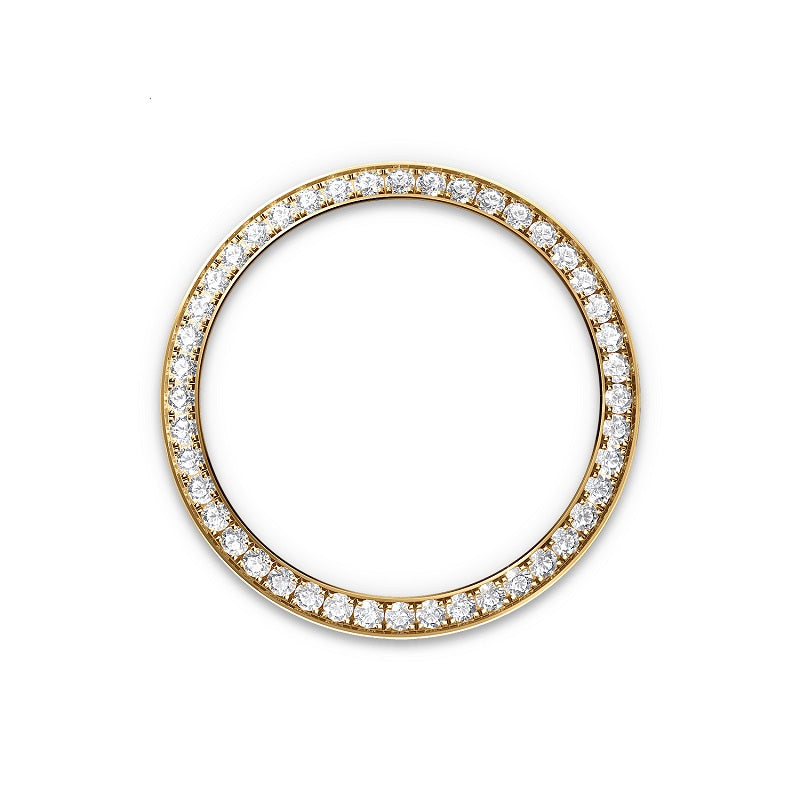 Rolex Oyster Perpetual, 18k Yellow Gold and Diamonds, 28mm, White Mother-of-Pearl dial, Oyster, Ref# 276248rbr-0002, Bezel