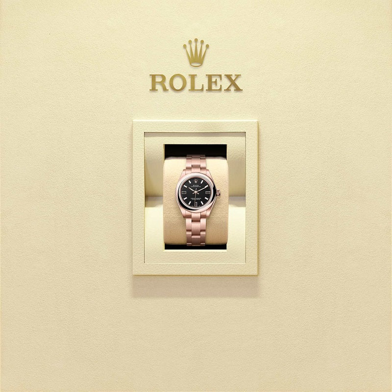 Rolex Oyster Perpetual, 18k Everose Gold, 28mm, Black dial, Domed Oyster, Ref# 276205-0001, Watch n box