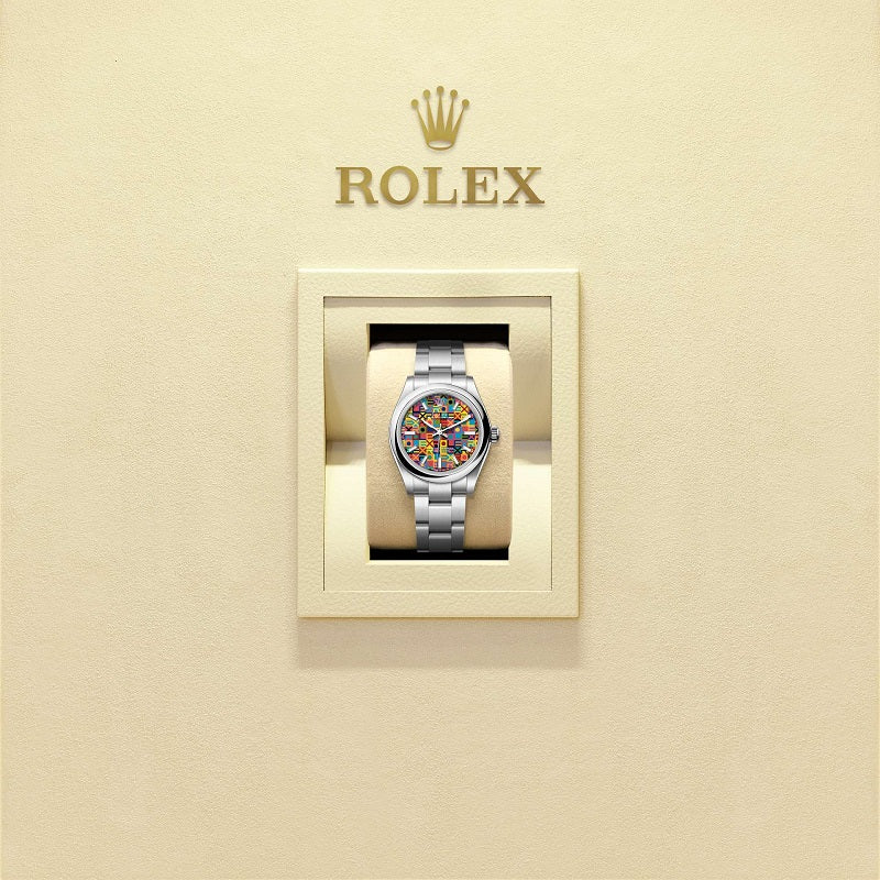Rolex Oyster Perpetual 31, Oystersteel, 31mm, Multicoloured Jubilee motif dial, Domed Oyster, Ref# 277200-0019, Watch in box