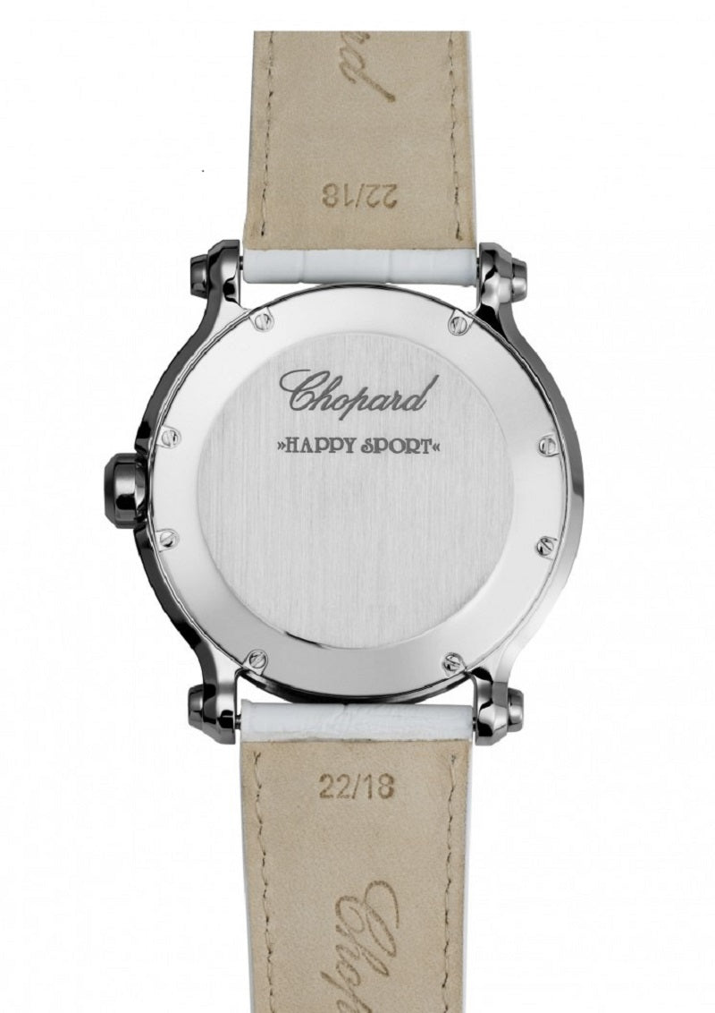 Unworn Chopard Happy Sport XL, Stainless Steel and Diamonds, 5 floating diamonds, 42mm, Ref# 288525-3003, Back
