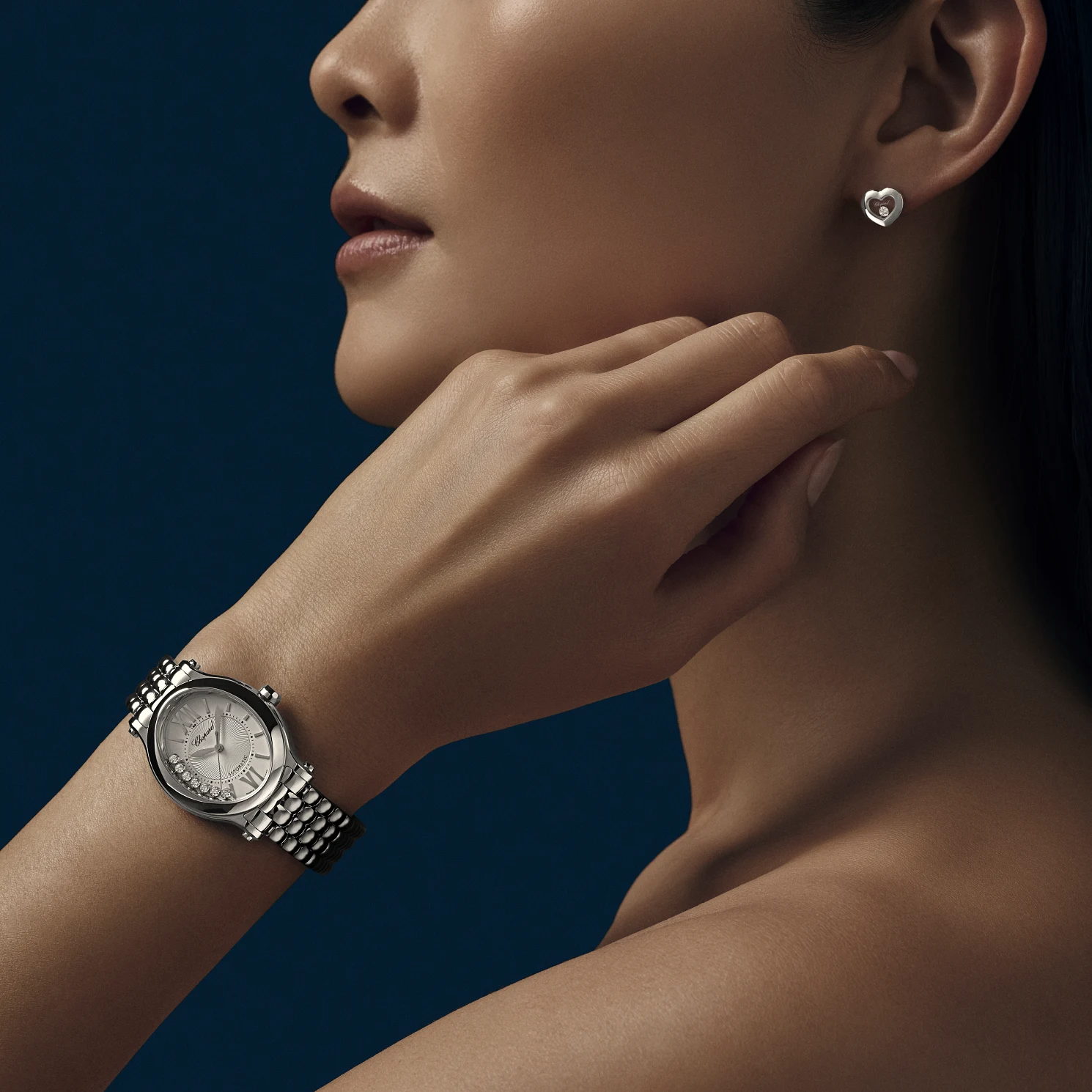 Unworn Chopard Happy Sport Oval Automatic, Stainless Steel, 7 floating diamonds, 31.3mm x 29mm, Ref# 278602-3002, Watch on hand