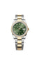 Rolex Datejust 36, Oystersteel and 18k Yellow Gold, Olive green sunray Roman dial, Diamond-set bezel Oyster, Ref# 126283RBR-0040