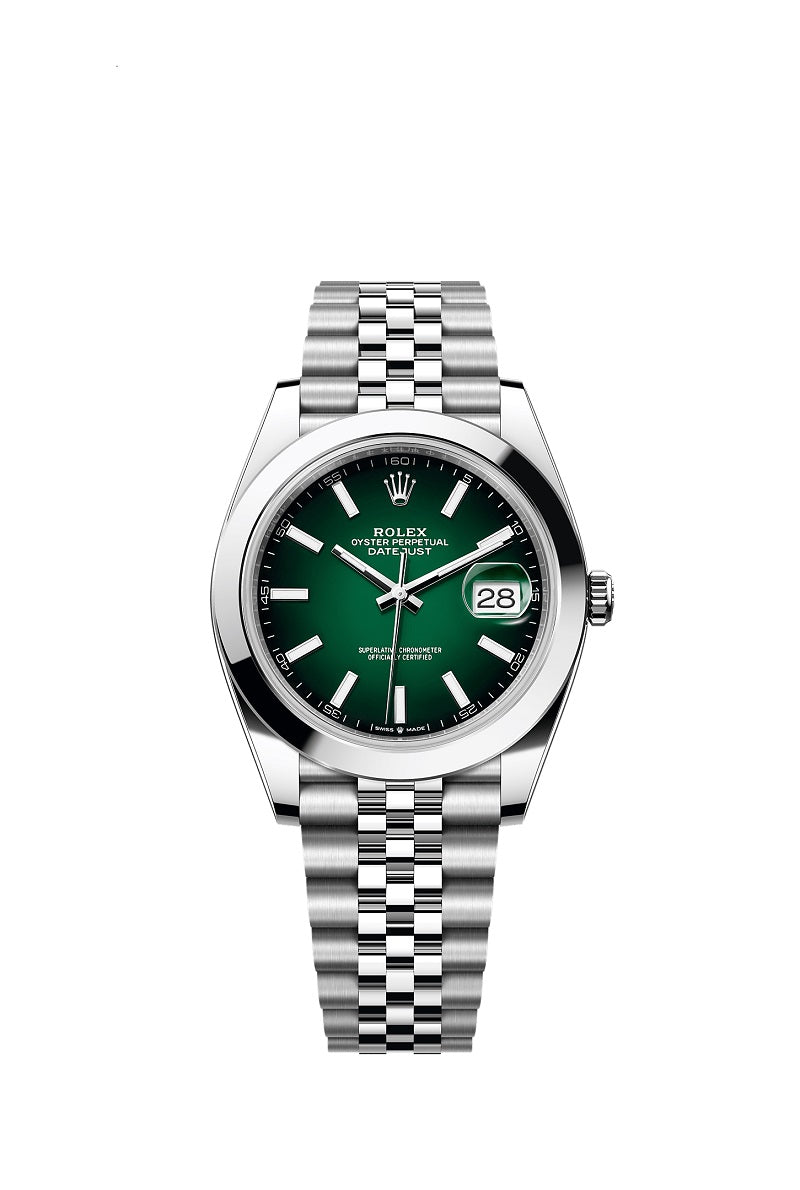 Rolex Datejust 41, Oystersteel, Green ombré dial, Smooth Jubilee, Ref# 126300-0026