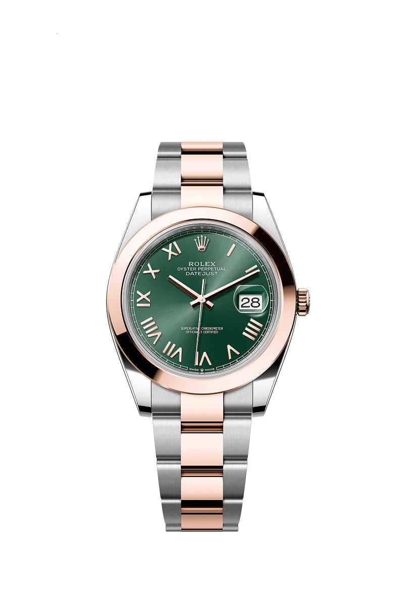 Rolex Datejust 41, Oystersteel and 18k Everose Gold, Mint green sunray Roman dial, Smooth Oyster, Ref# 126301-0021