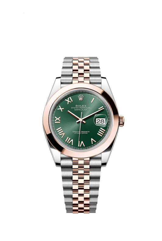 Rolex Datejust 41, Oystersteel and 18k Everose Gold, Mint green sunray Roman dial, Smooth Jubilee, Ref# 126301-0022