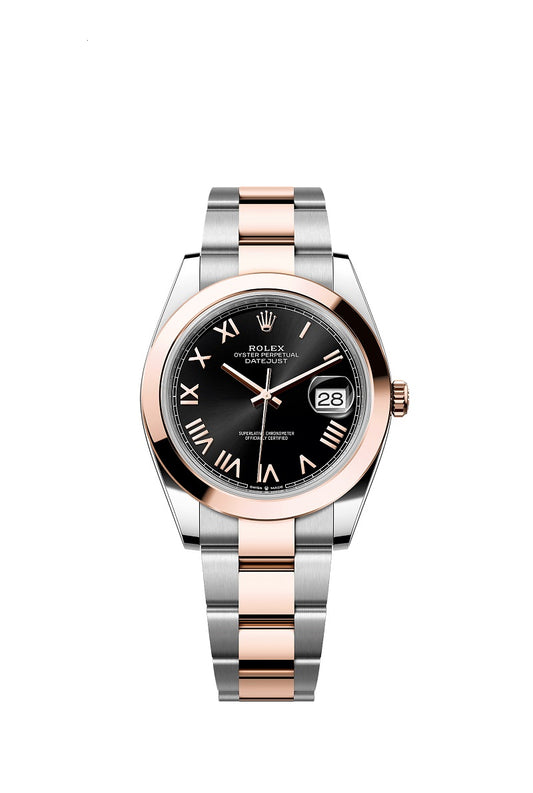 Rolex Datejust 41, Oystersteel and 18k Everose Gold, Bright black sunray Roman dial, Smooth Oyster, Ref# 126301-0023