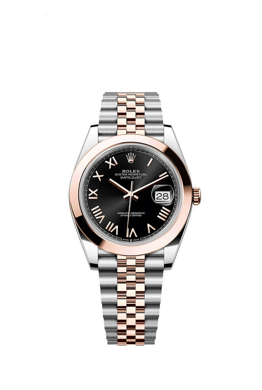 Rolex Datejust 41, Oystersteel and 18k Everose Gold, Bright black sunray Roman dial, Smooth Jubilee, Ref# 126301-0024